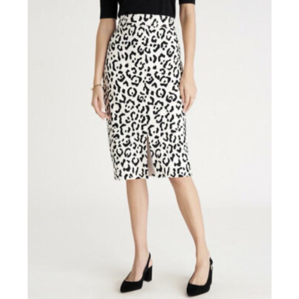 Ann Taylor Womens Leopard Print Pencil Skirt Black And Cream Size 10